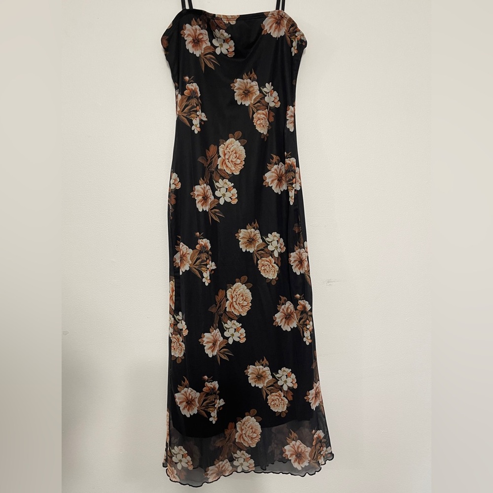 Strapless black floral midi women’s dress trendy flattering summer beach SHEIN
